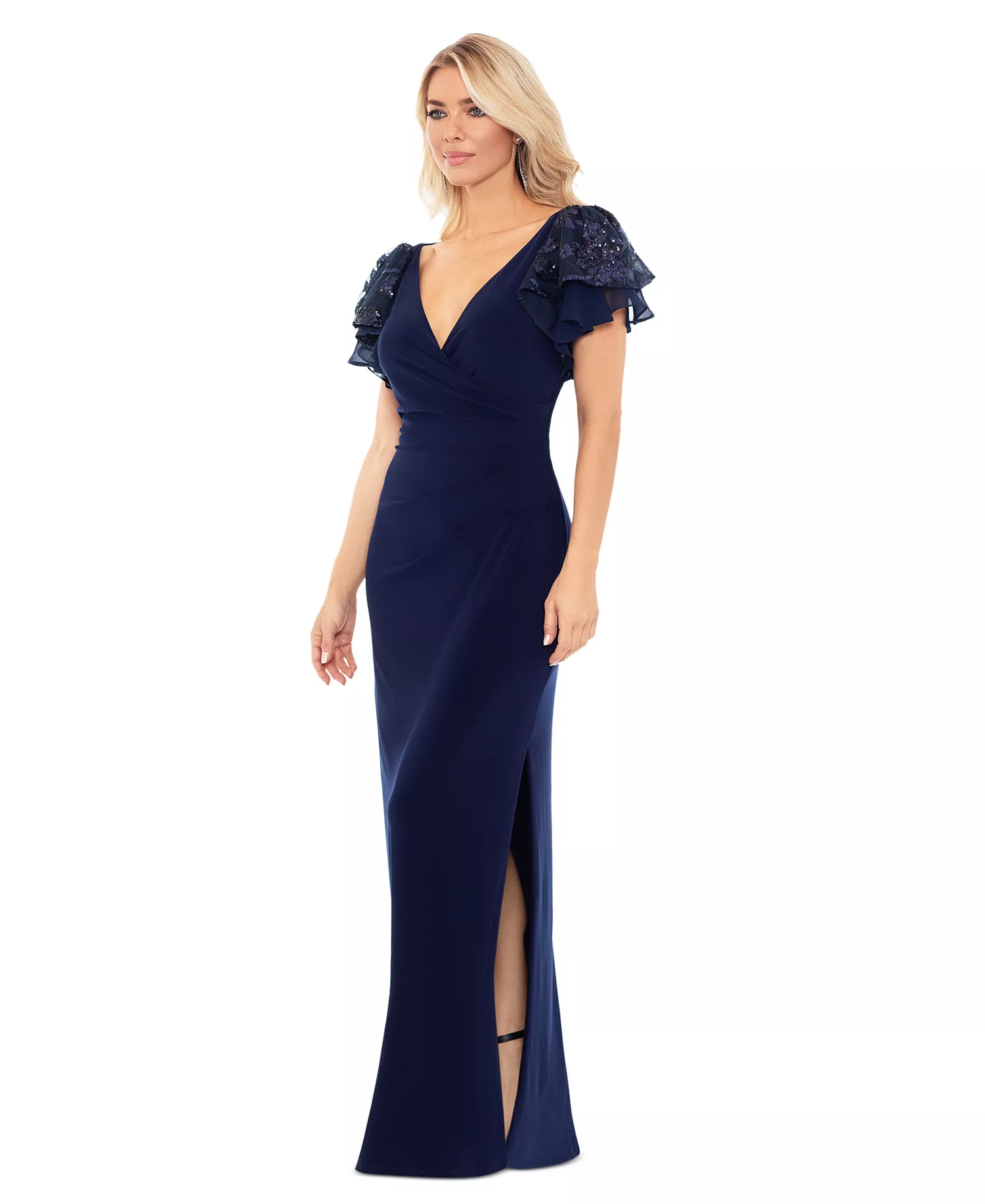 Elegant V-Neck Embellished Event Dress - View 3
